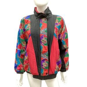 Vintage Nouveau Monde Sport Women’s Windbreaker Size M Black And Multicolor